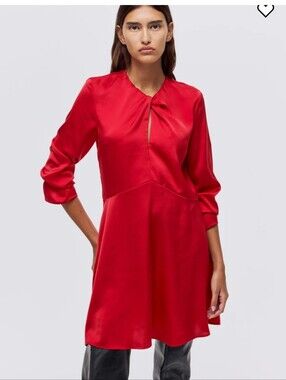 H&M Red Satin Long-Sleeve Twist Shift Dress